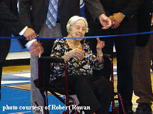 Ruby Hall age 101 cutting ribbon at Stryker HS dedication